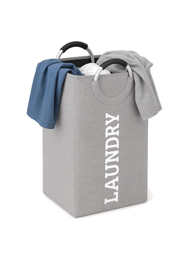 Rectangular Fabric Laundry Hamper Foldable for Clothes Storage Organizer – Padded Aluminum Handles Laundry Basket-Grey - Image 1